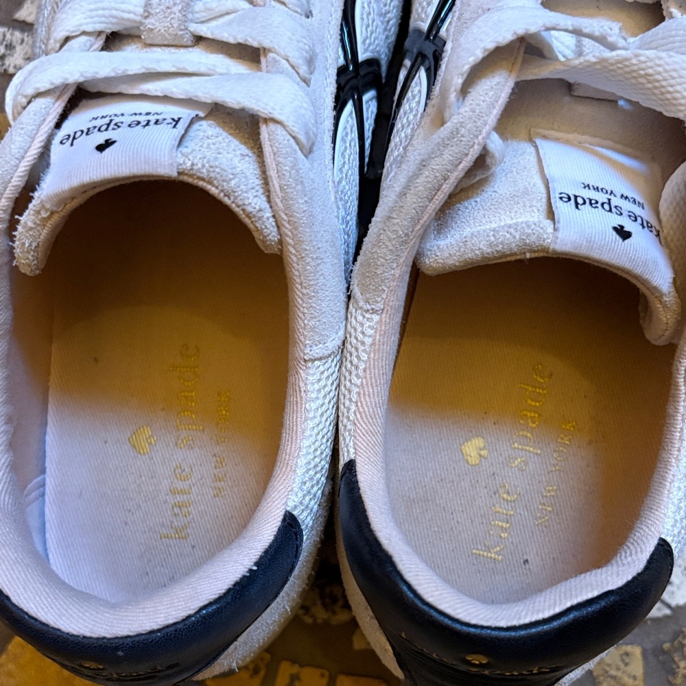 Kate Spade White Suede Sneakers with Black Logo - Picture 5 of 8